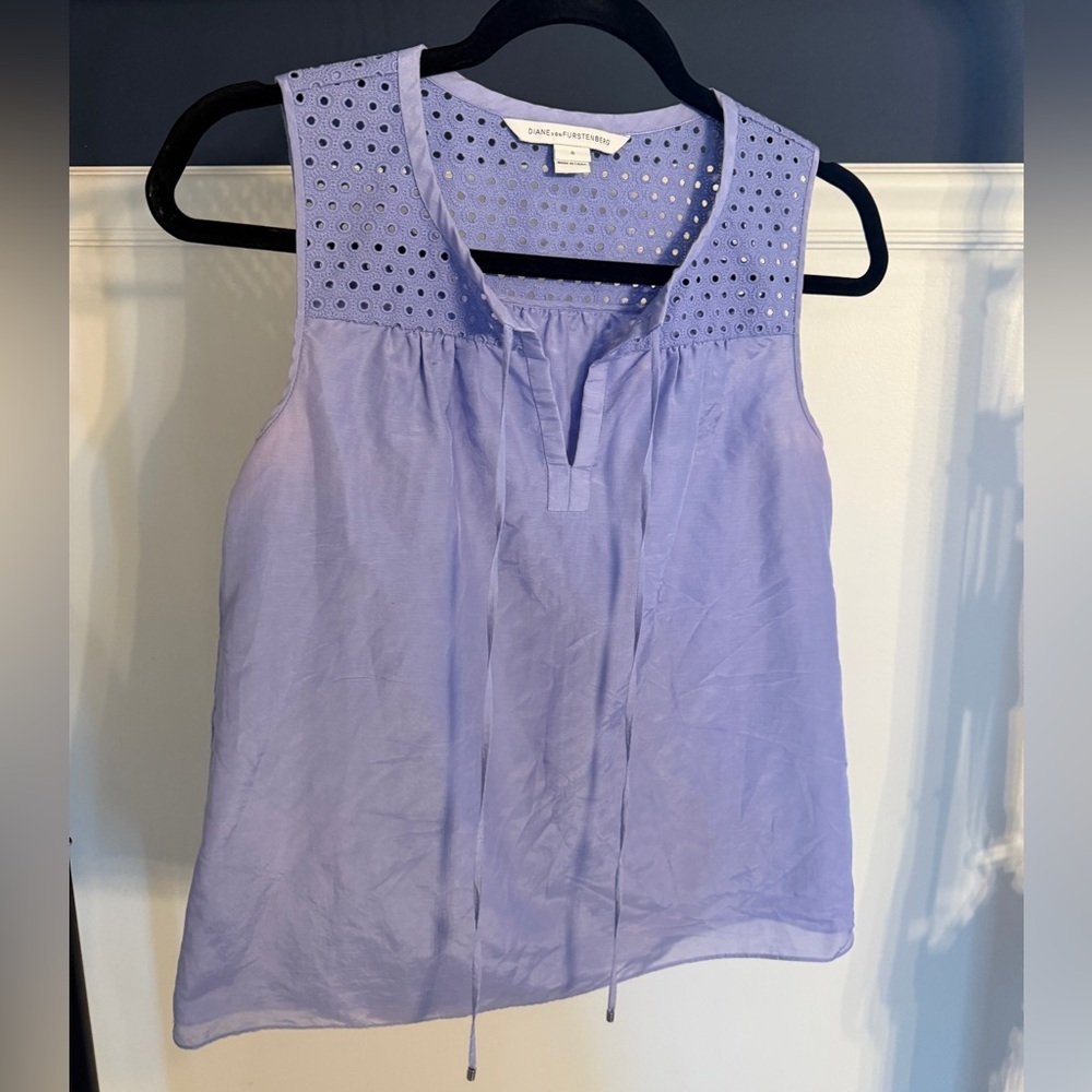 Diane Von Furstenberg Rissa Lavender Sleeveless Eyelet Blouse